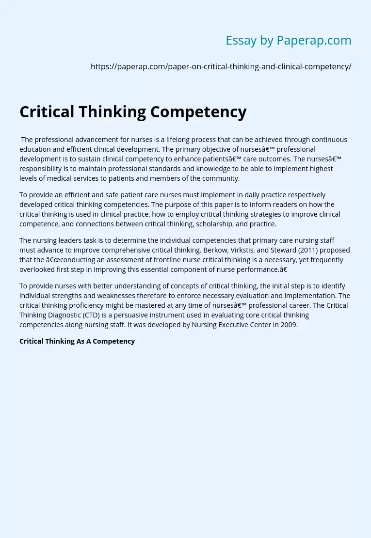 Critical Thinking Competency