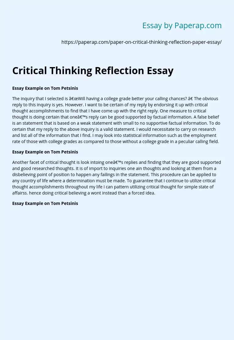 Critical Thinking Reflection Essay