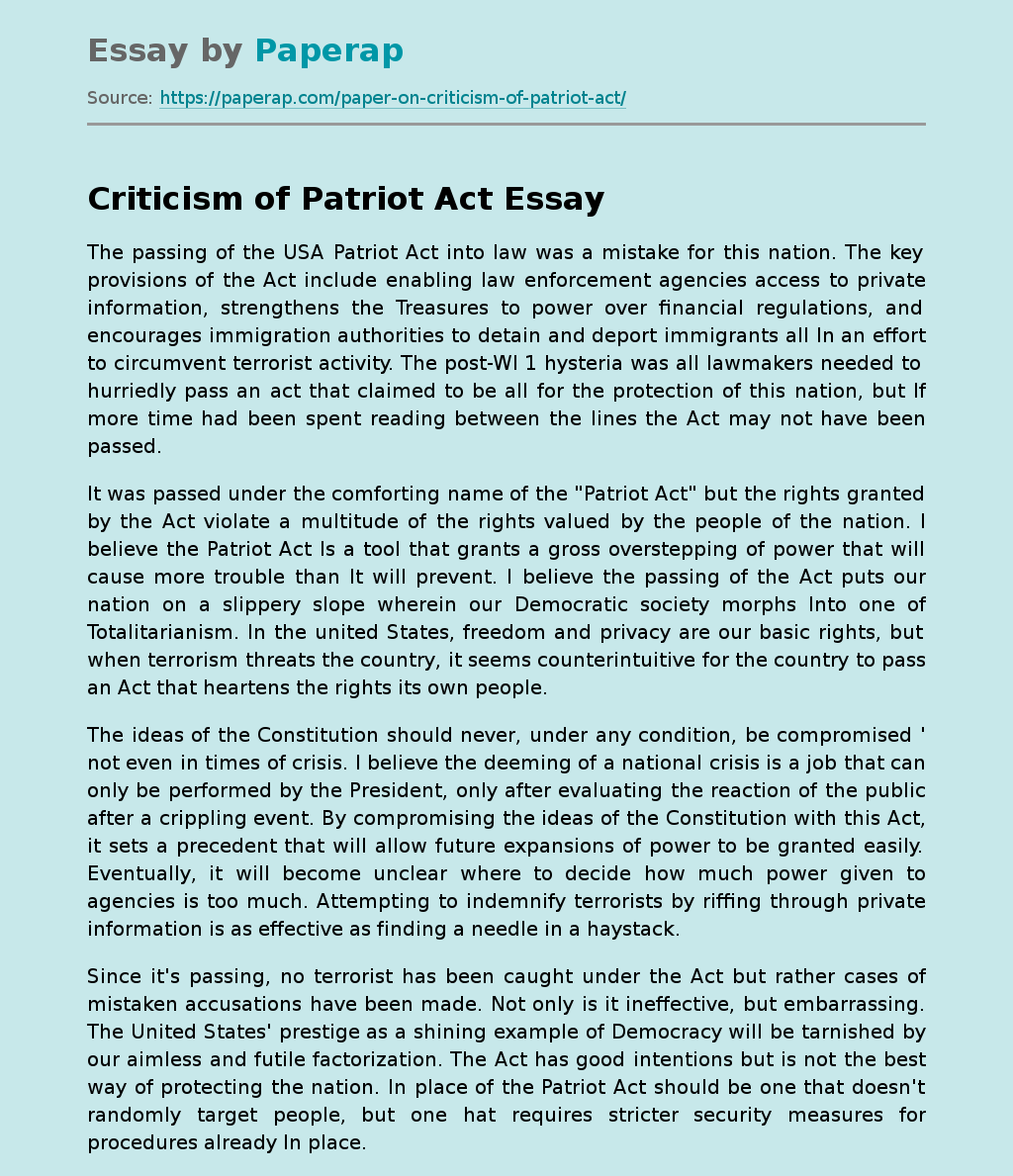 Criticism of Patriot Act
