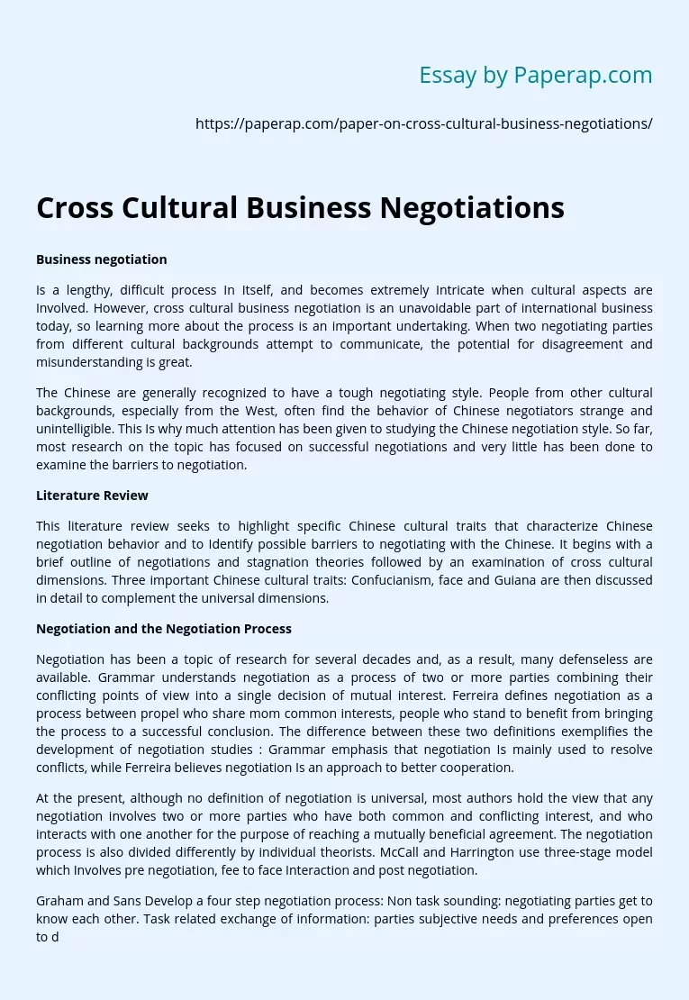 Cross Cultural Business Negotiations