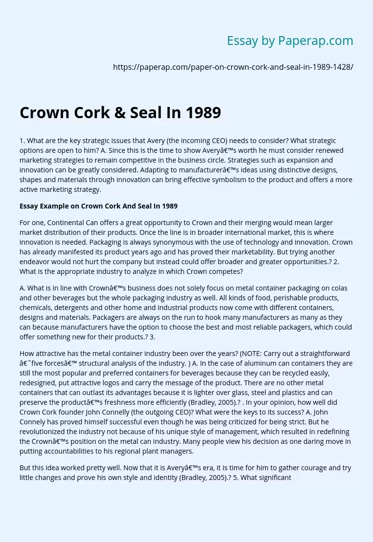 Crown Cork & Seal In 1989
