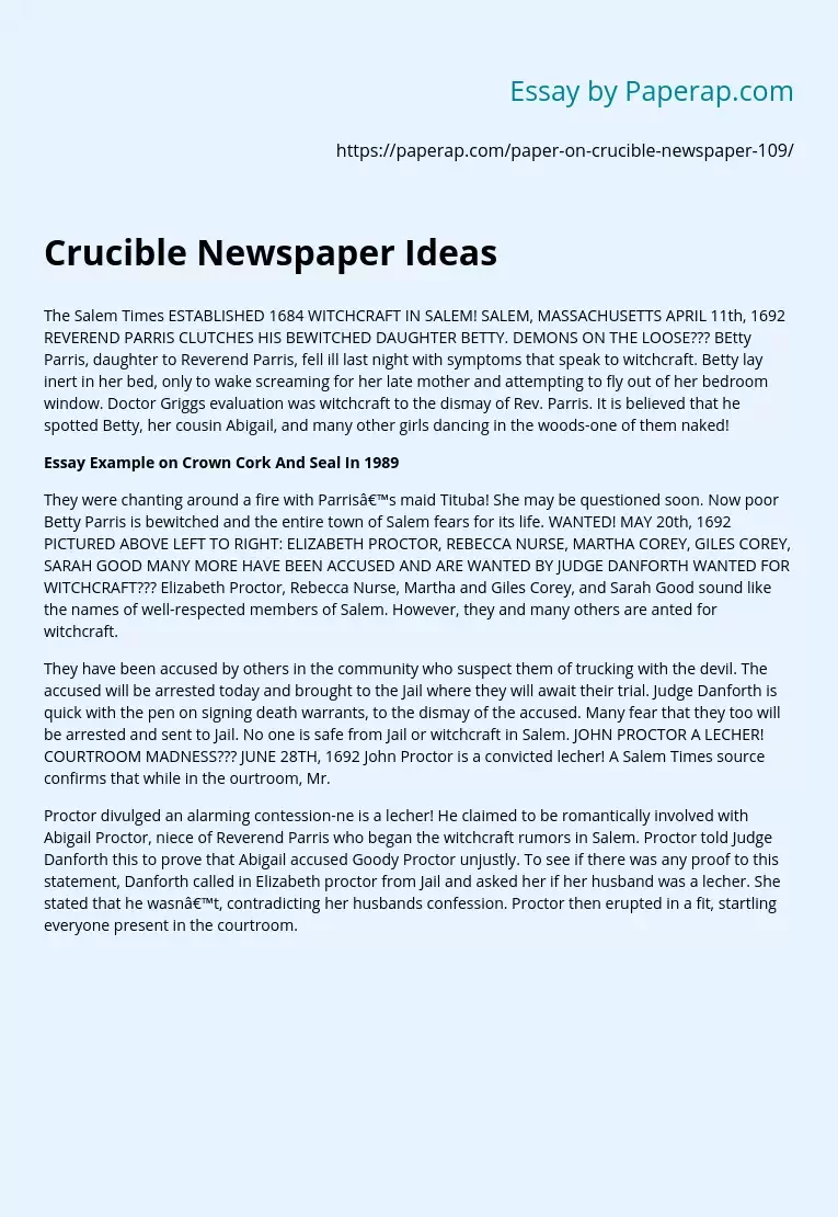 Crucible Newspaper Ideas