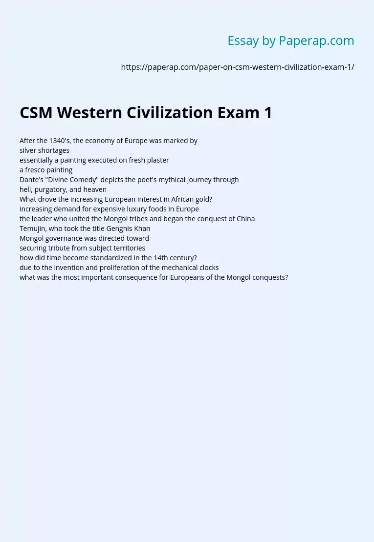 CSM Western Civilization Exam 1