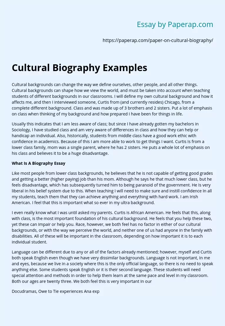 Cultural Biography Examples