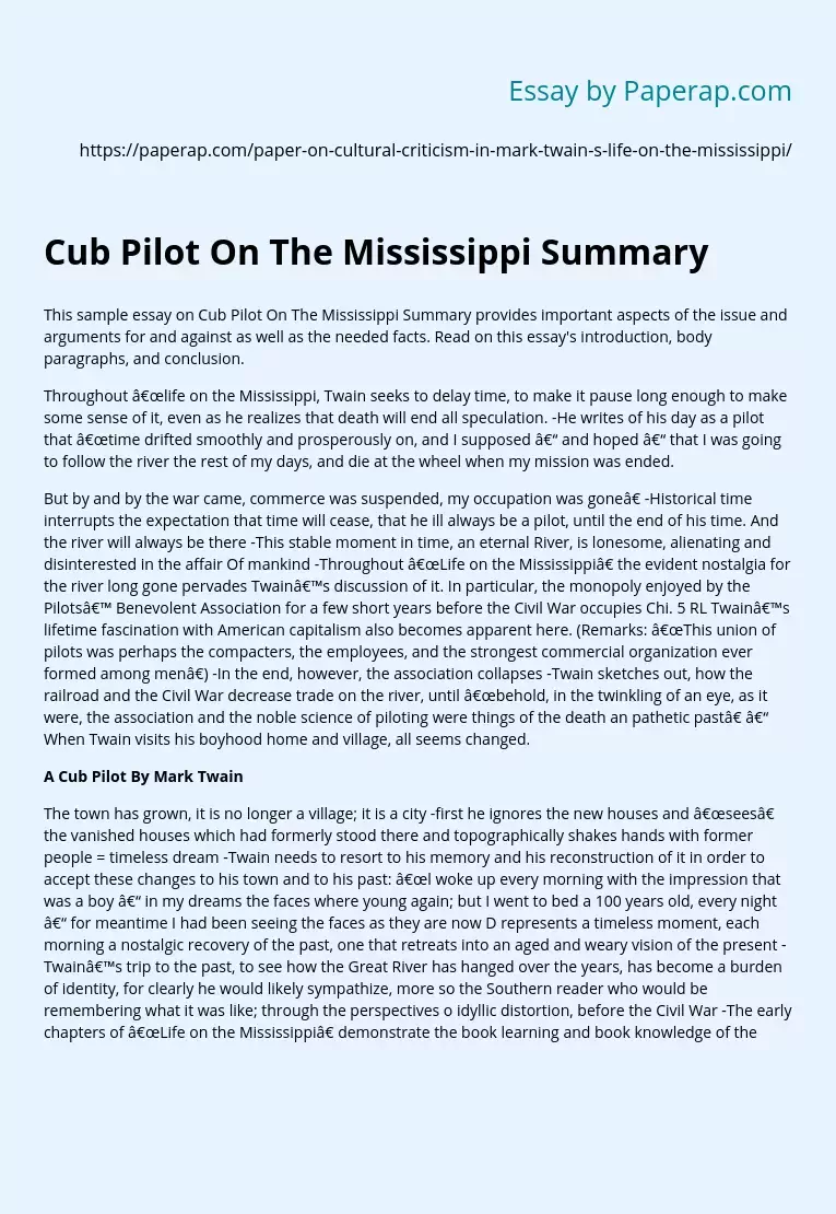 Cub Pilot On The Mississippi Summary