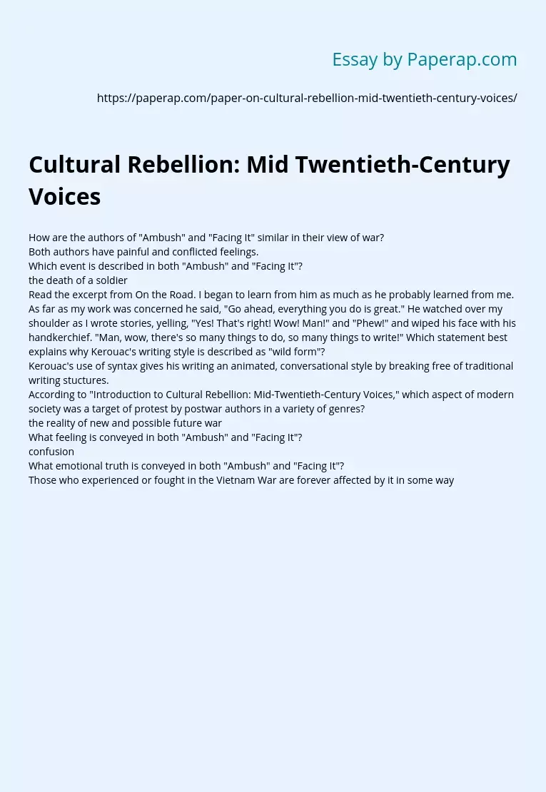 Cultural Rebellion: Mid Twentieth-Century Voices