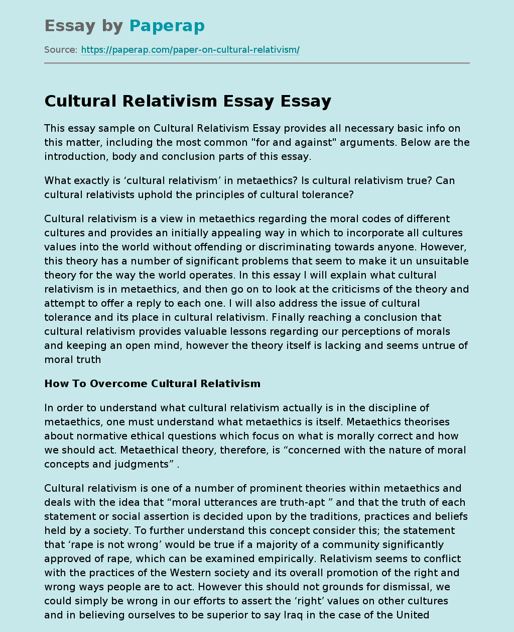 Cultural Relativism Essay