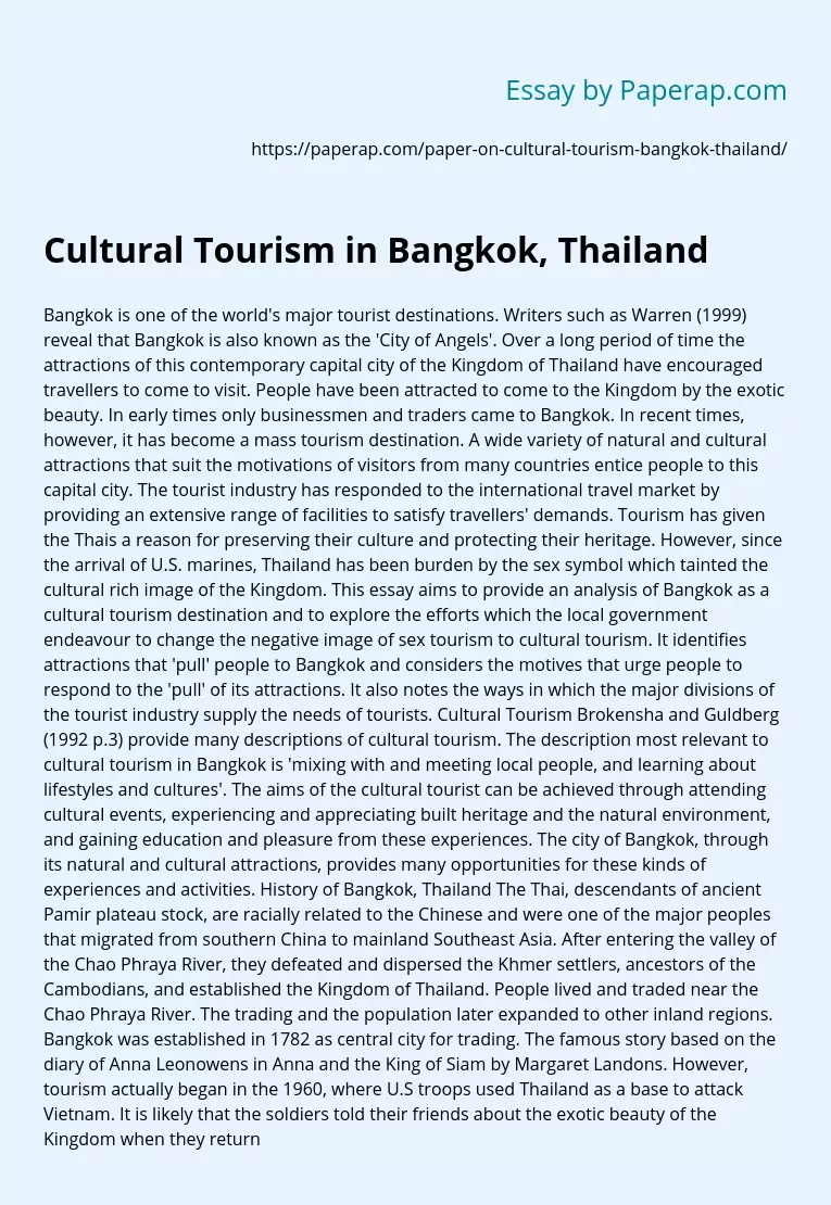 Cultural Tourism in Bangkok, Thailand