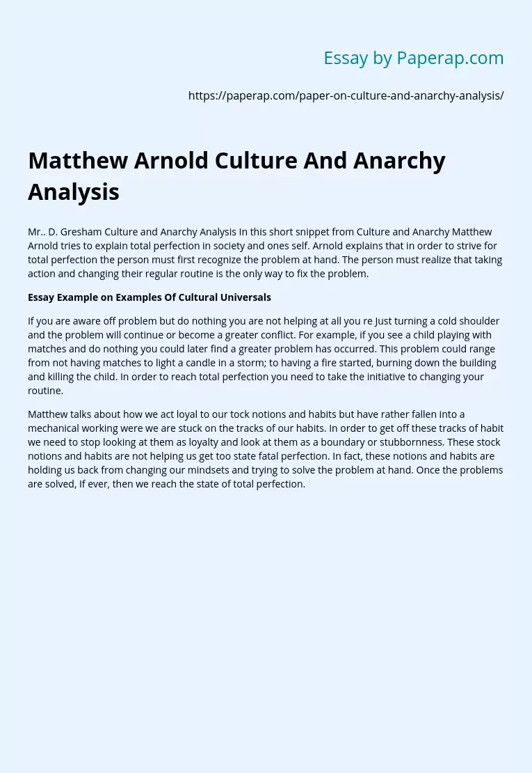 Matthew Arnold Culture And Anarchy Analysis