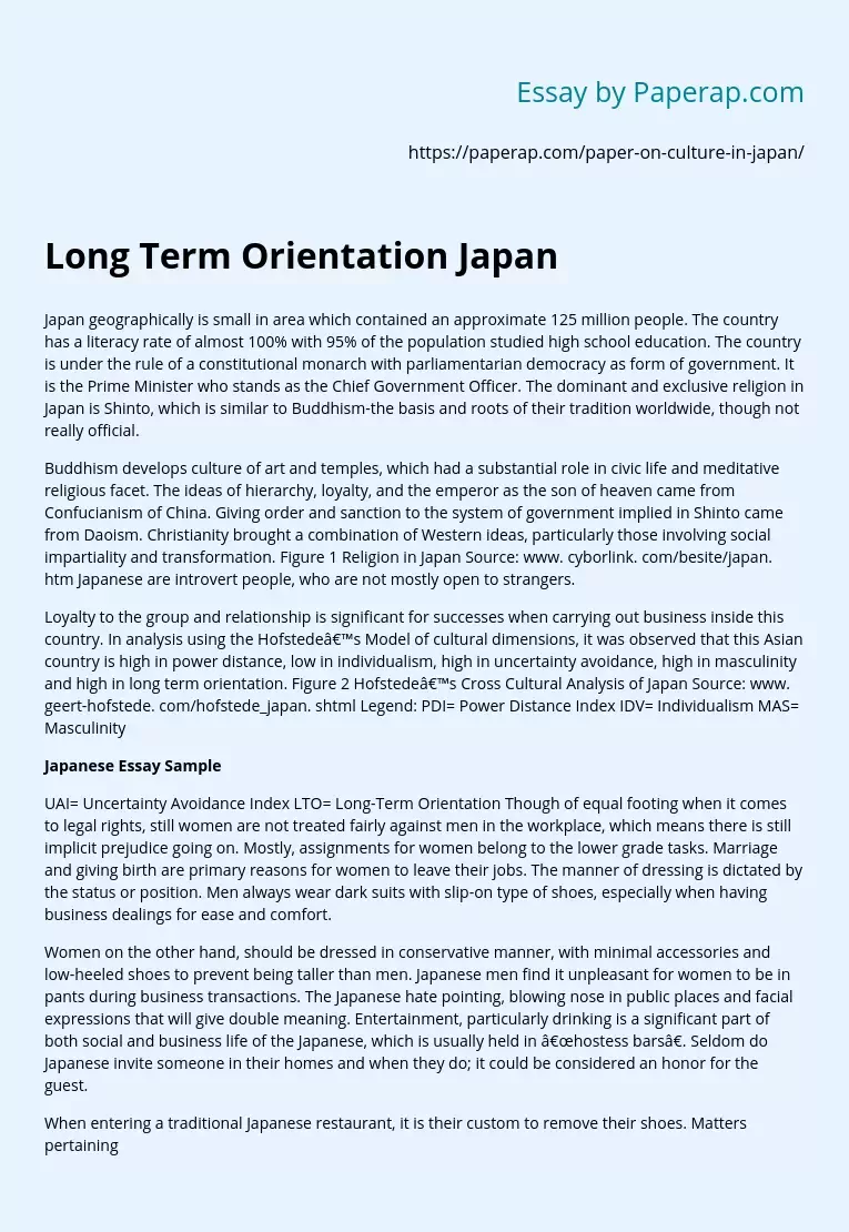 Long Term Orientation Japan