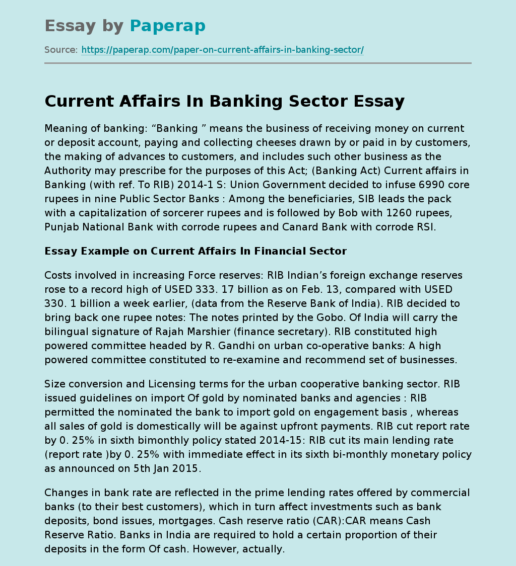 Current Affairs In Banking Sector