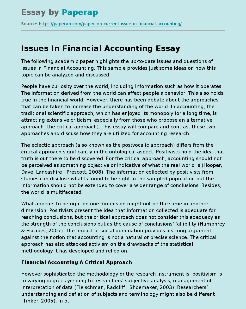 Issues In Financial Accounting