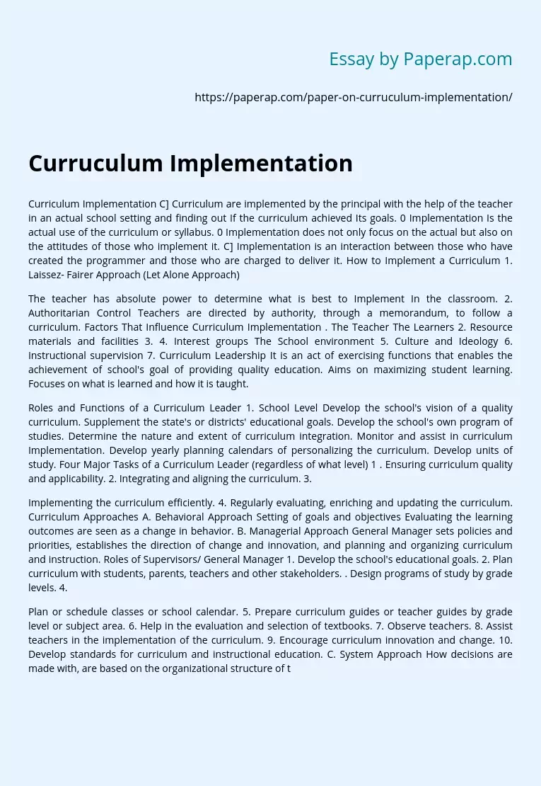 Curruculum Implementation