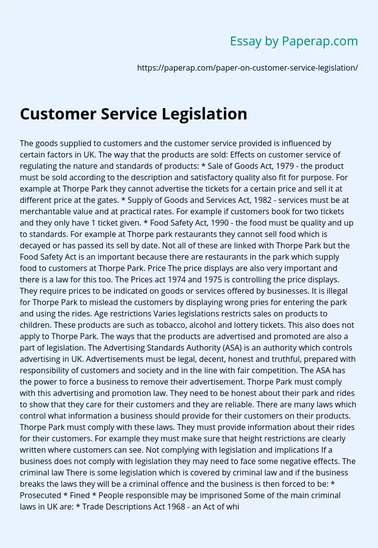 Customer Service Legislation