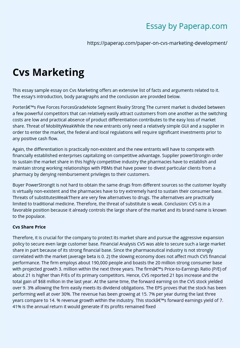CVS Marketing: Facts and Arguments