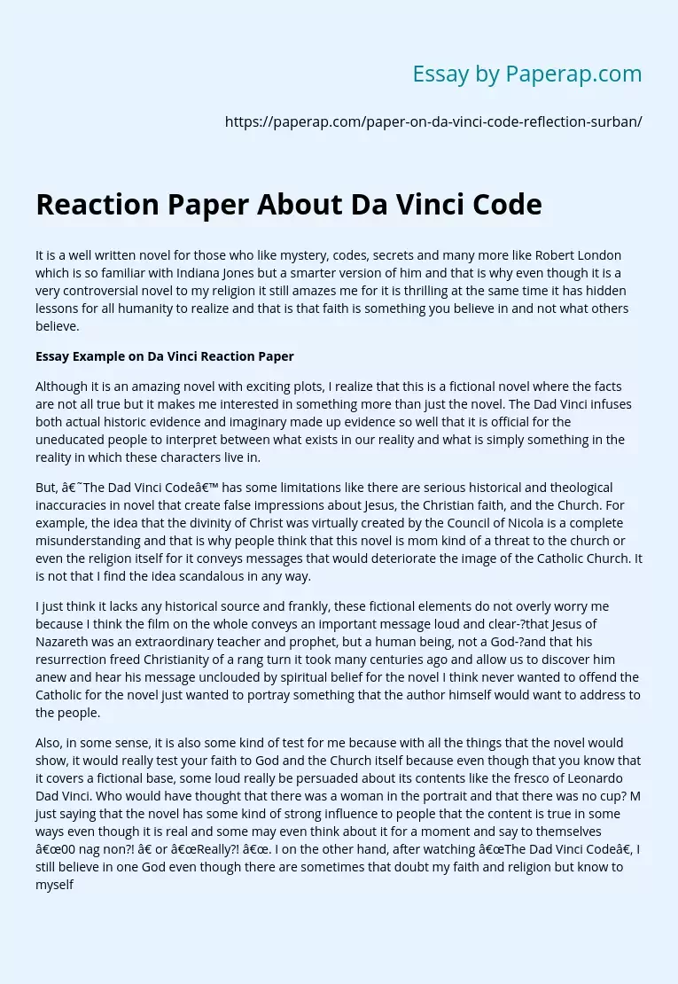 Reaction Paper About Da Vinci Code