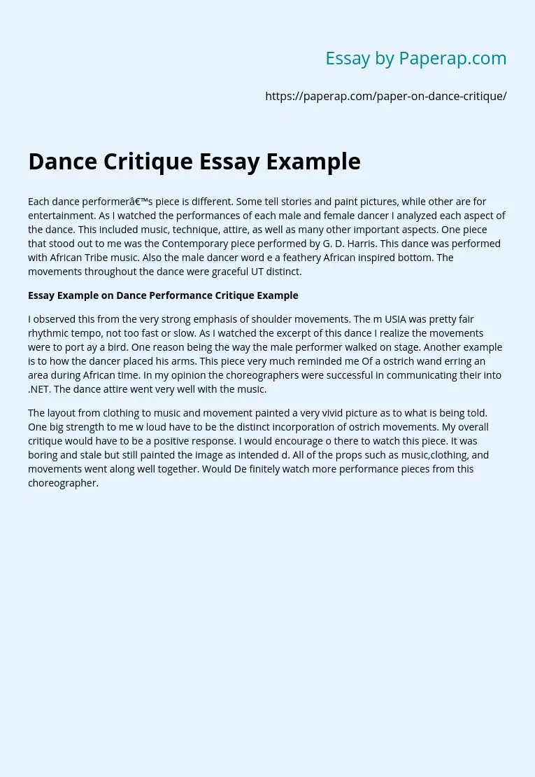Dance Critique Essay Example