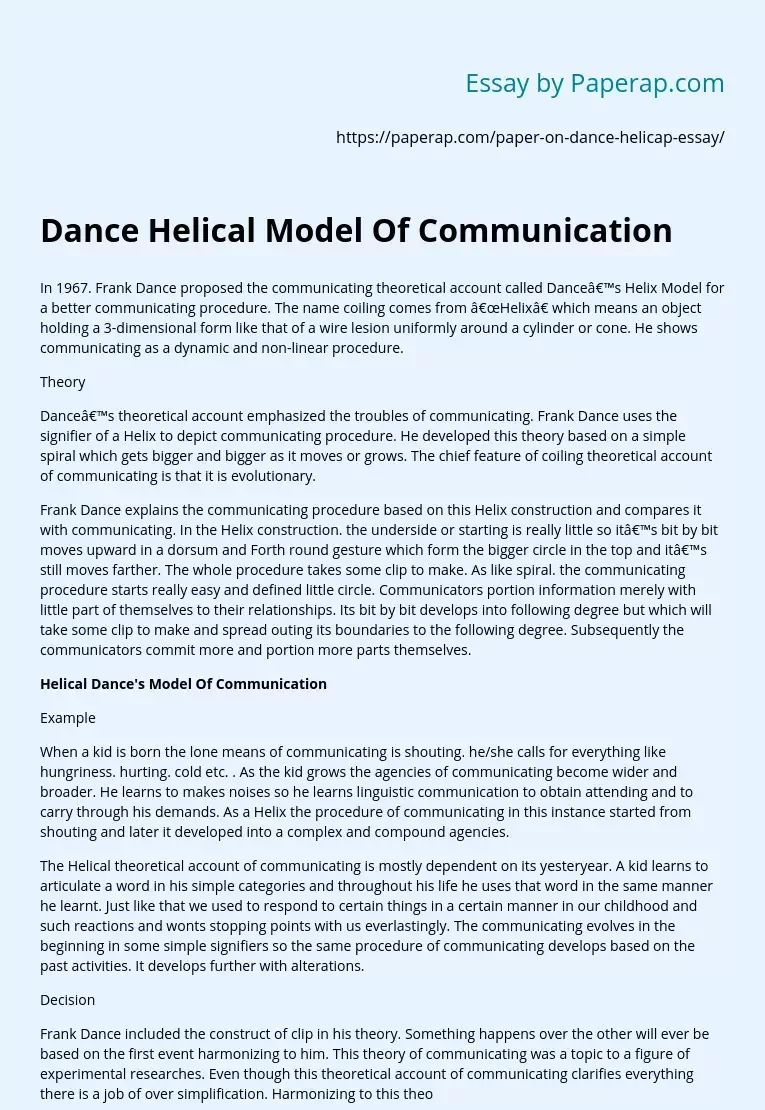 Dance Helical Model Of Communication