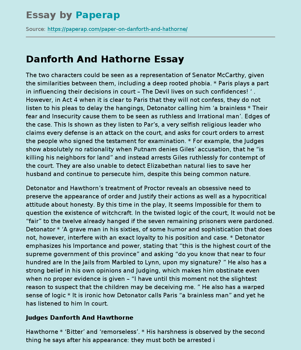 Characteristics of the Characters Danforth and Hawthorne