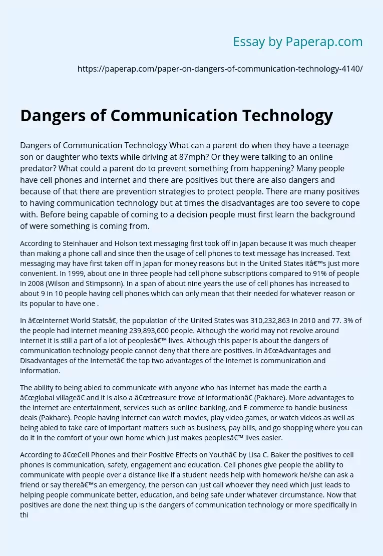 Dangers of Communication Technology
