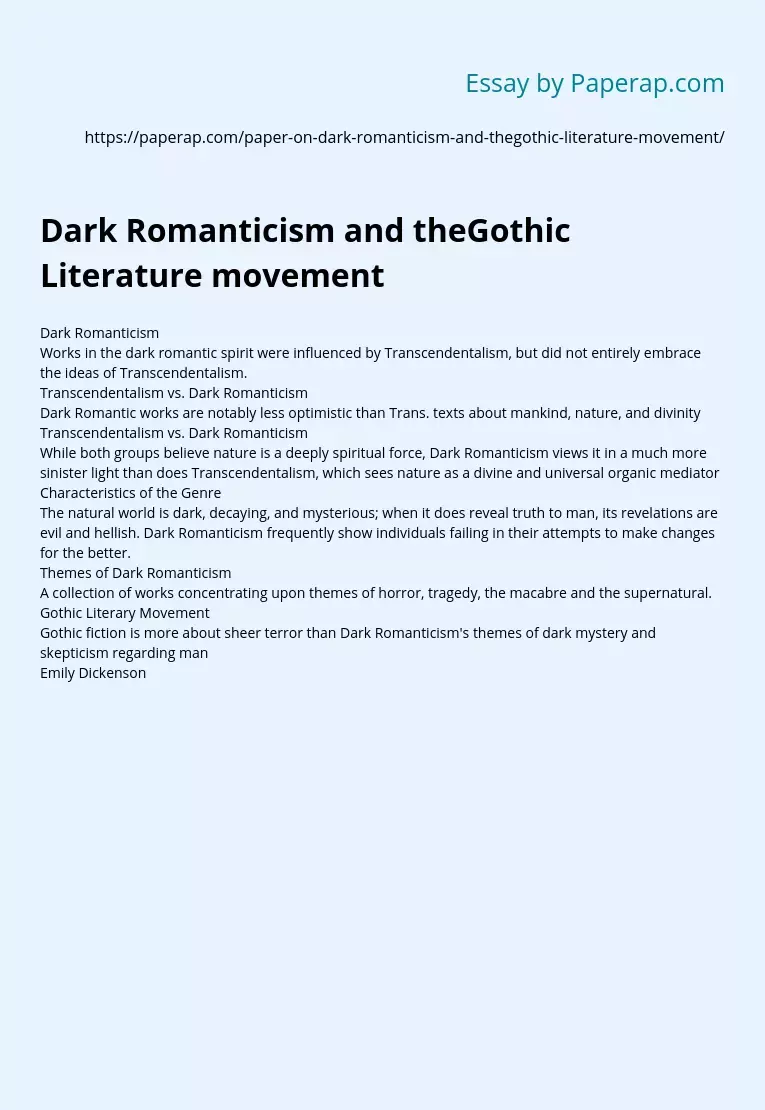 Dark Romanticism and theGothic Literature movement