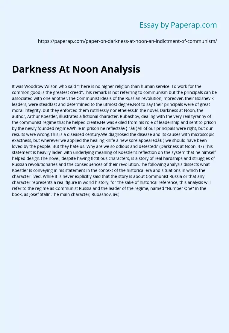 Darkness At Noon Analysis