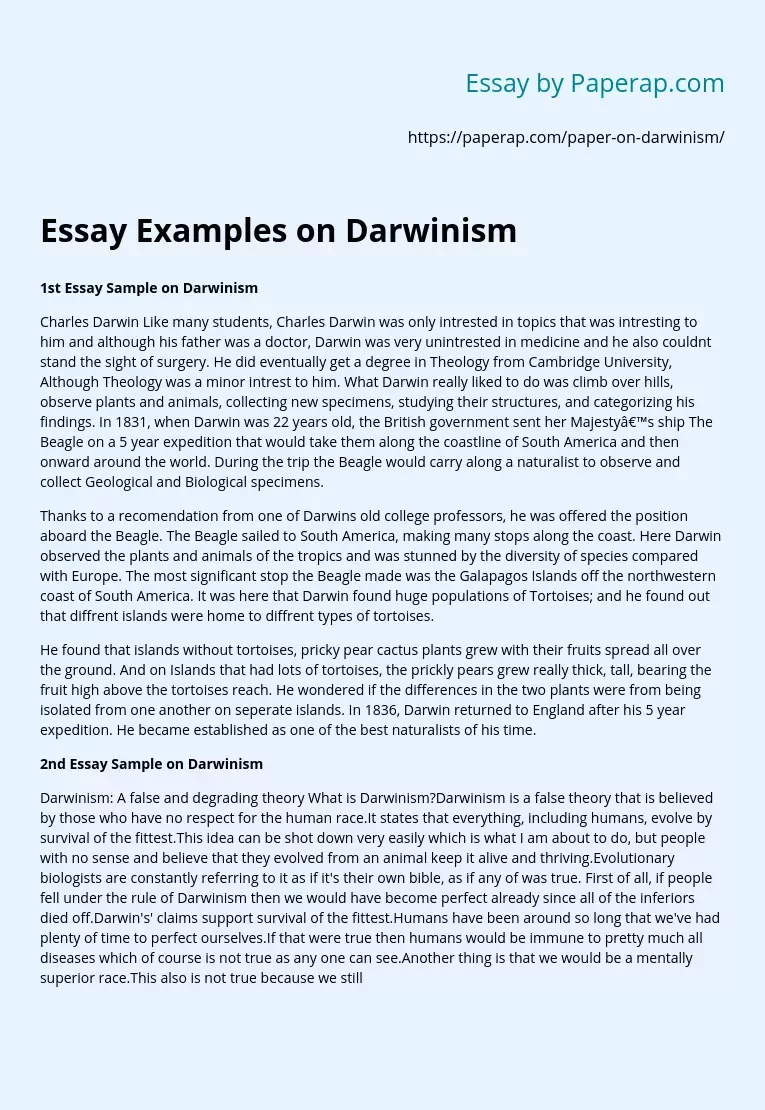 Essay Examples on Darwinism