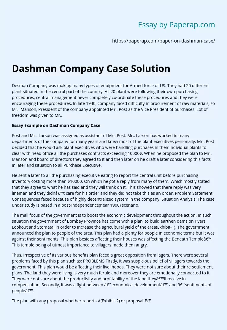 Dashman Company Case Solution