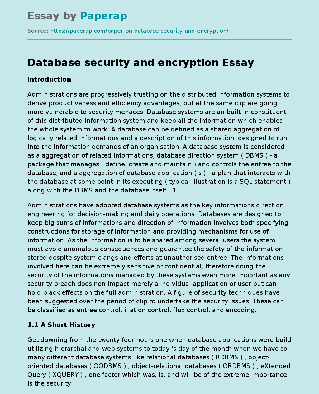 Database Security and Encryption: Encoding Techniques