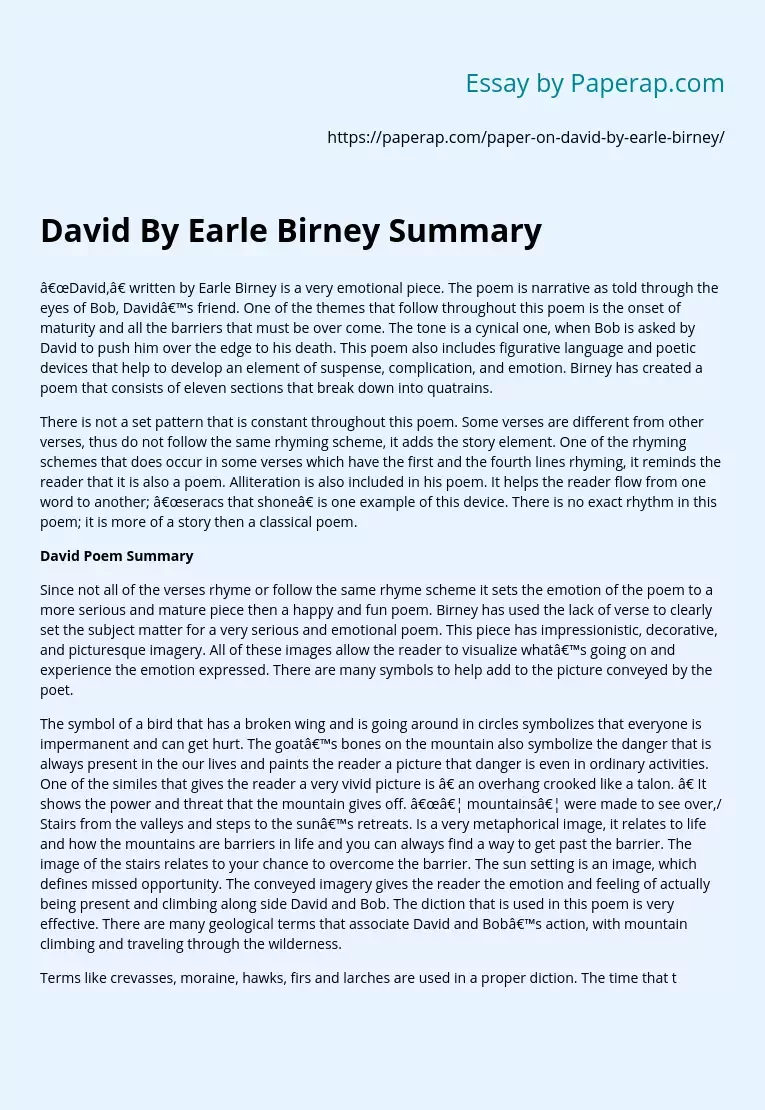 David By Earle Birney Summary