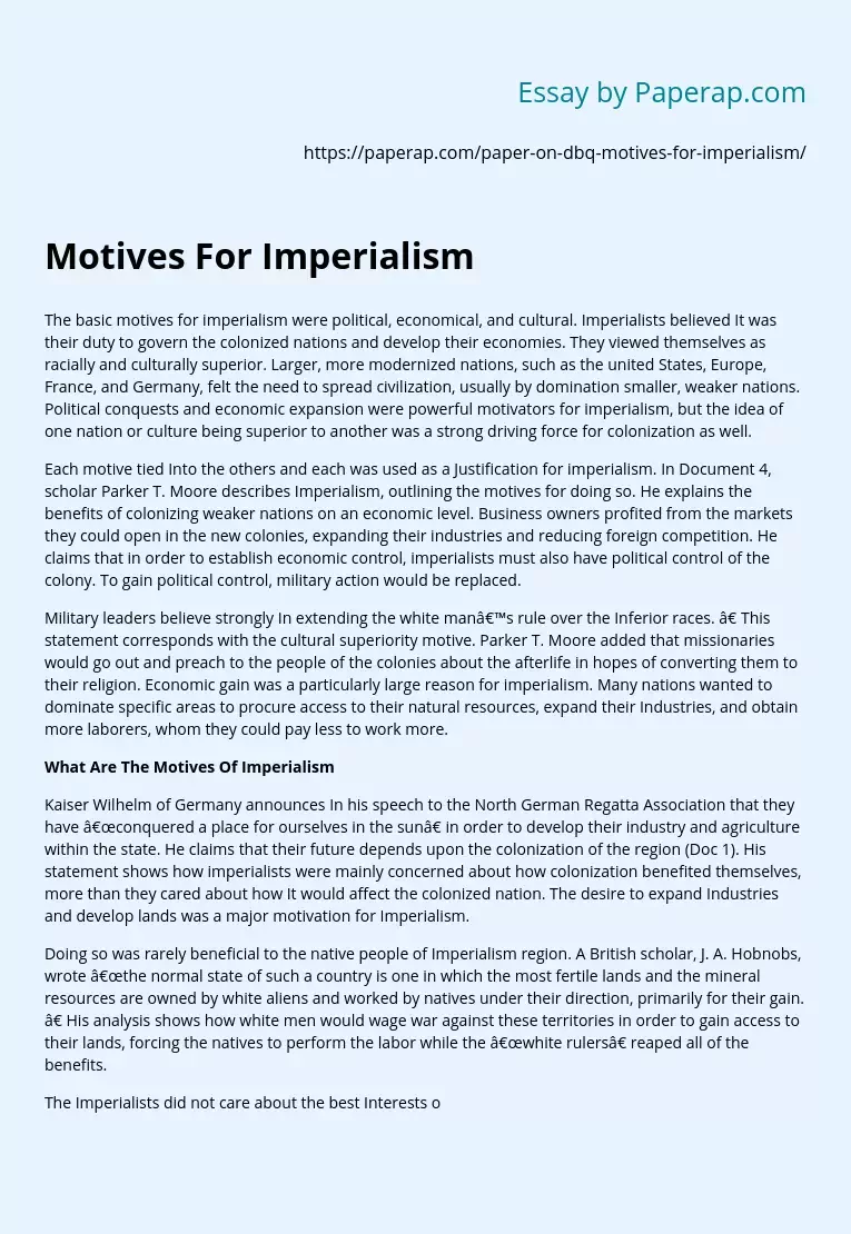 Motives For Imperialism
