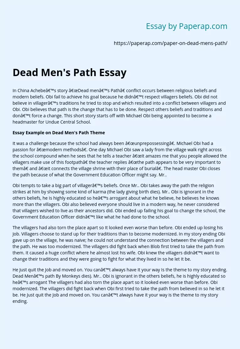 Dead Men's Path Short Story Analysis