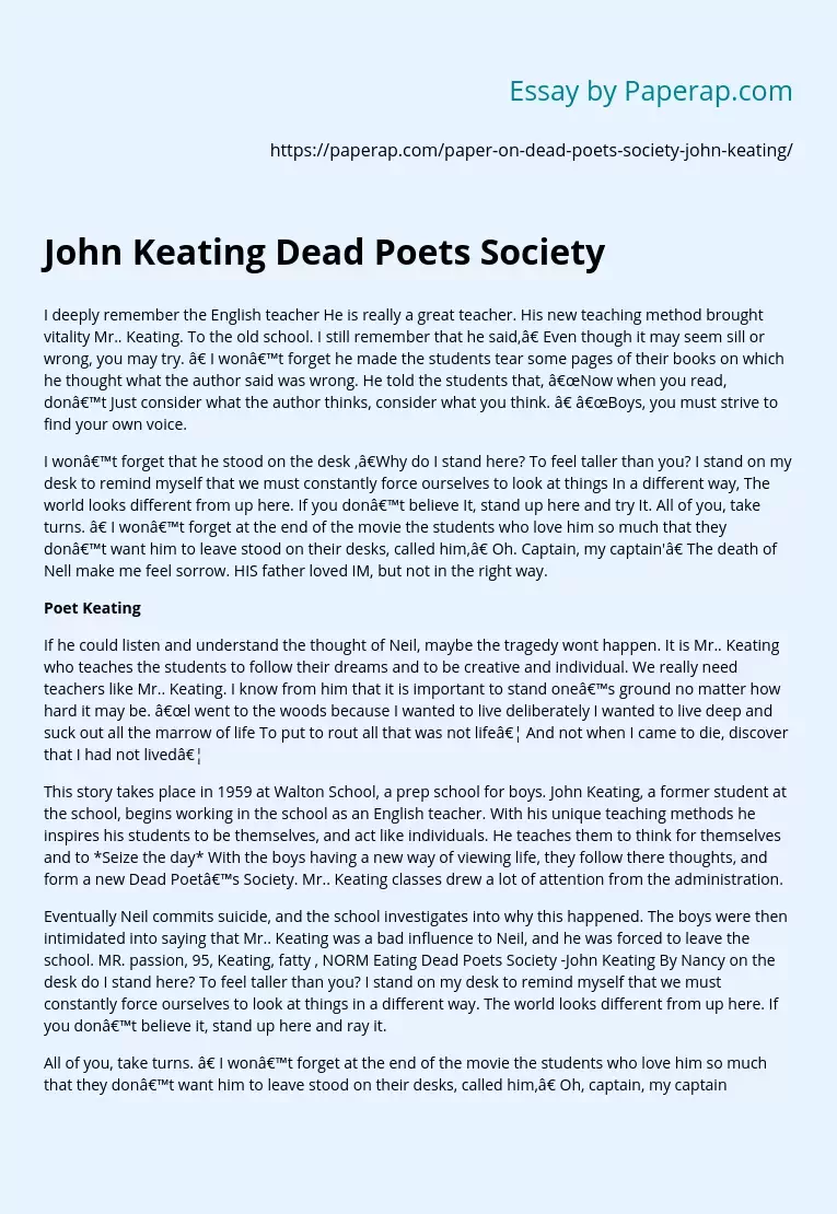 Реферат: Dead Poet Society Essay Research Paper In