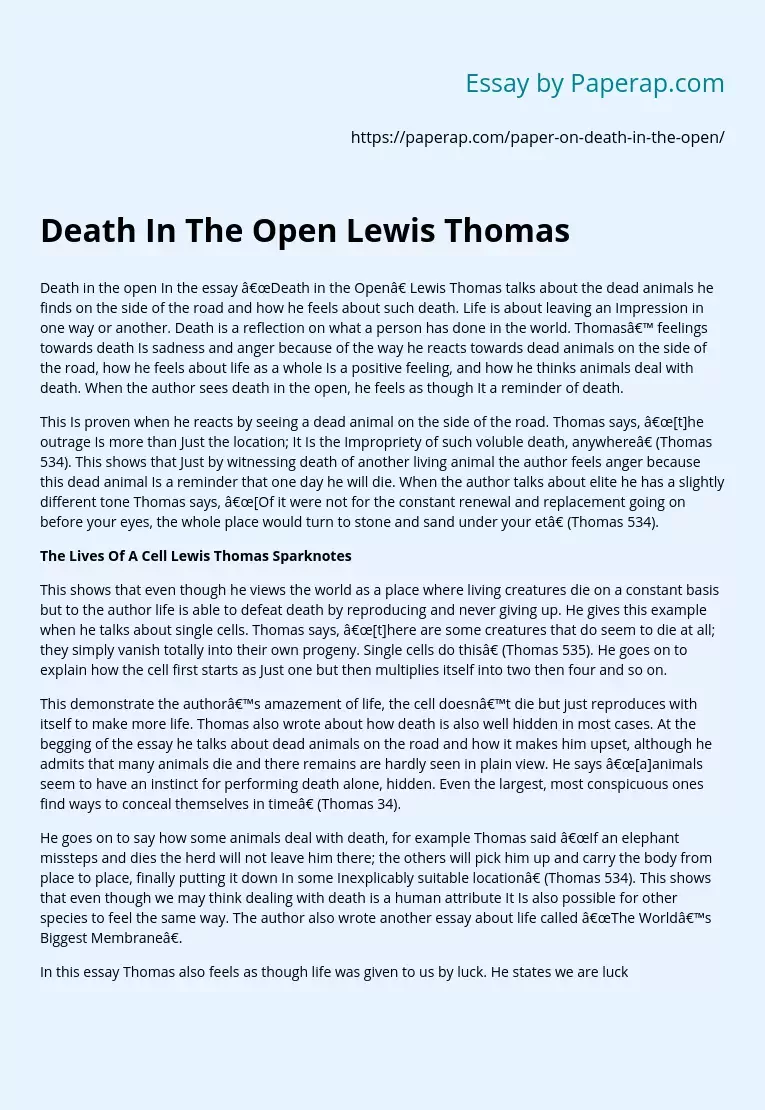 Death In The Open Lewis Thomas