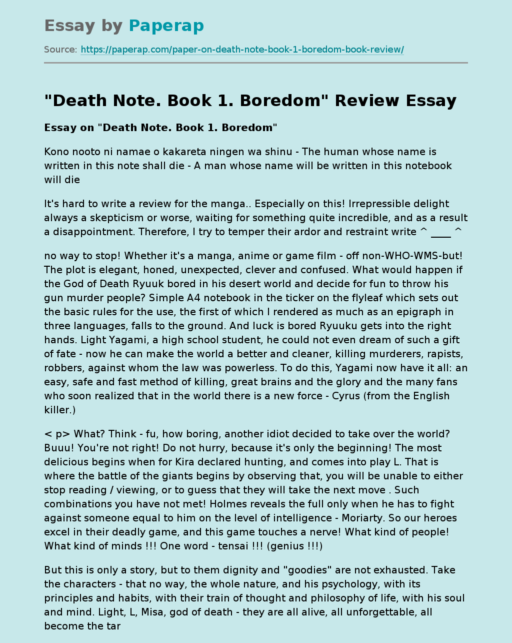 "Death Note. Book 1. Boredom" Review