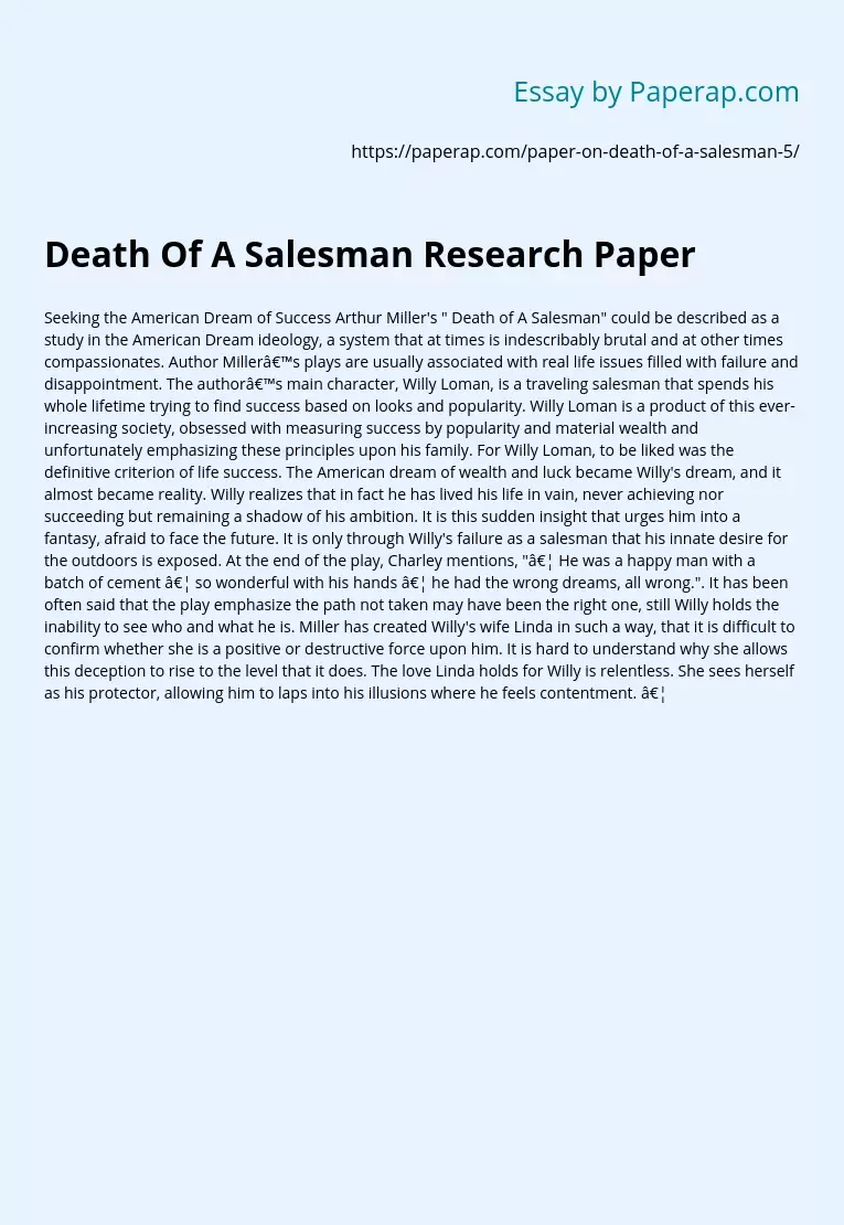 Death Of A Salesman Research Paper