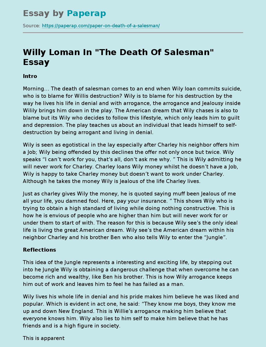 Willy Loman In "The Death Of Salesman"