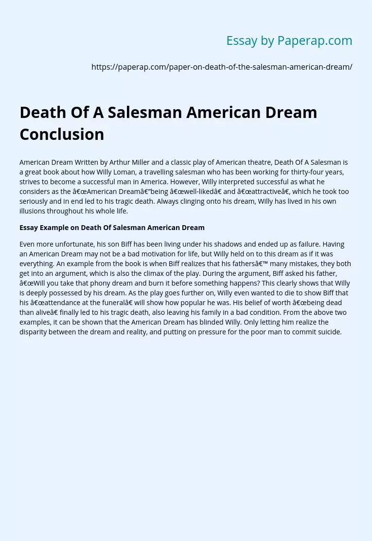 Death Of A Salesman American Dream Conclusion