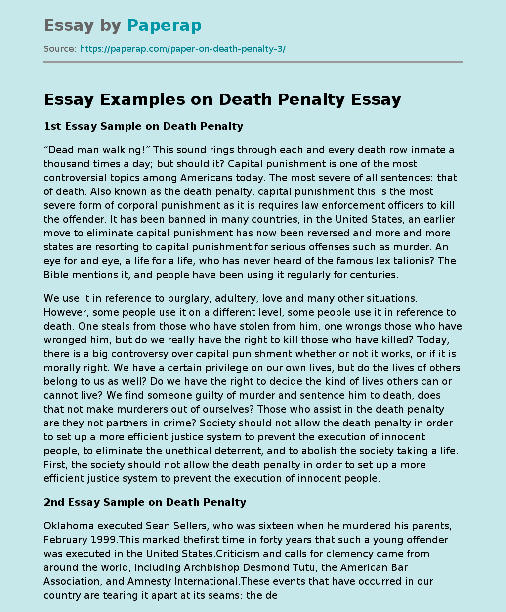 Society Should Not Allow the Death Penalty