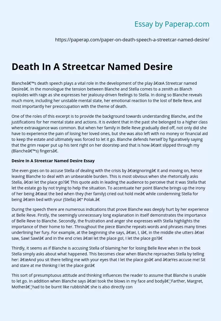 Death In A Streetcar Named Desire