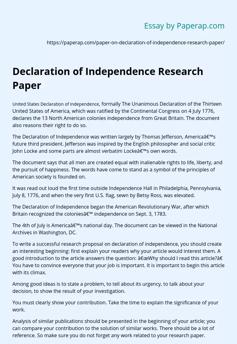 Declaration of Independence Research Paper
