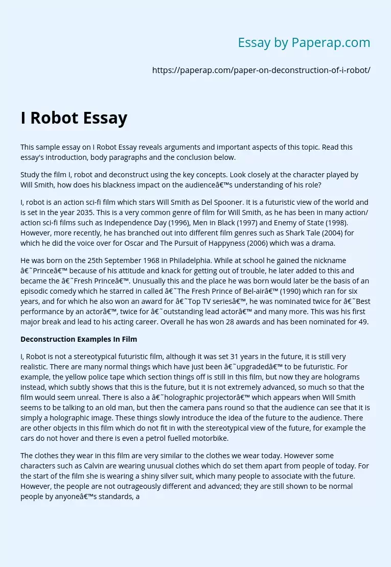 I Robot Essay