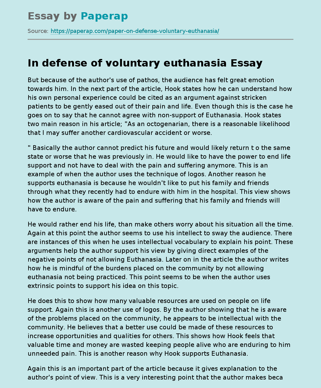 In defense of voluntary euthanasia