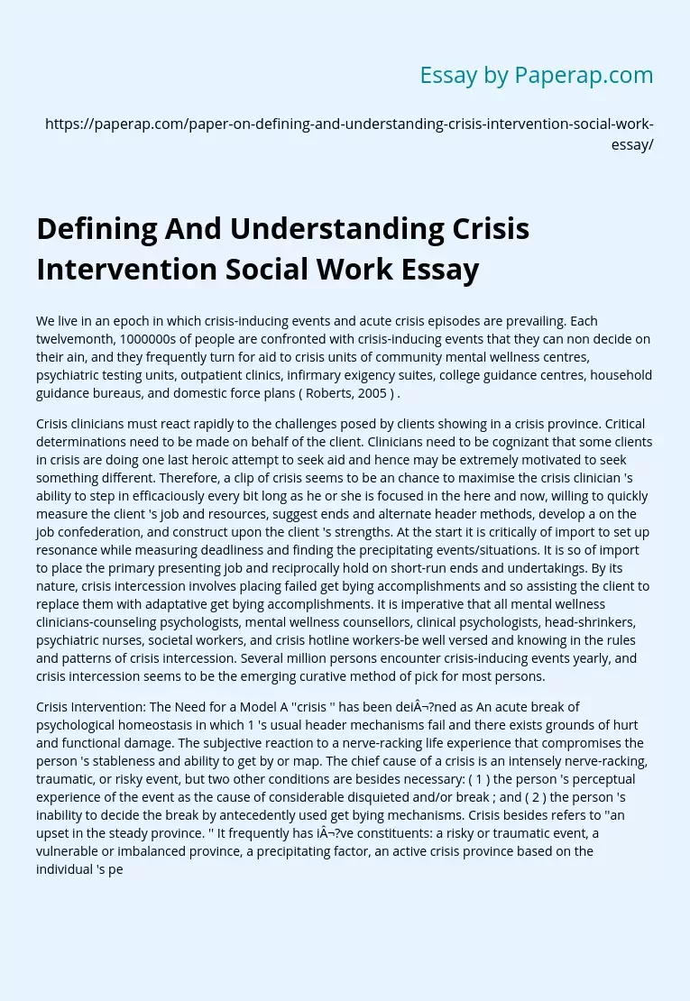 Defining And Understanding Crisis Intervention Social Work Essay