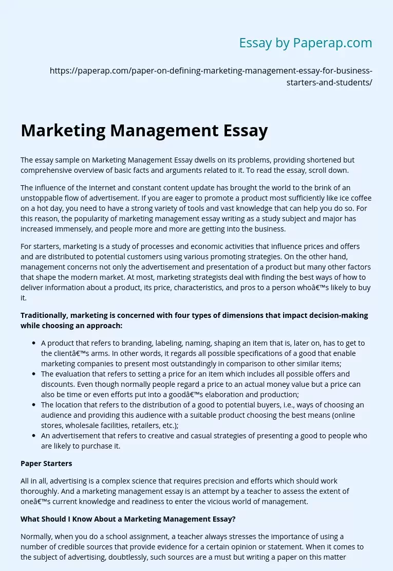 Marketing Management Essay