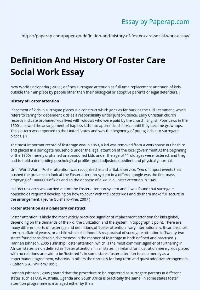 Definition And History Of Foster Care Social Work Essay