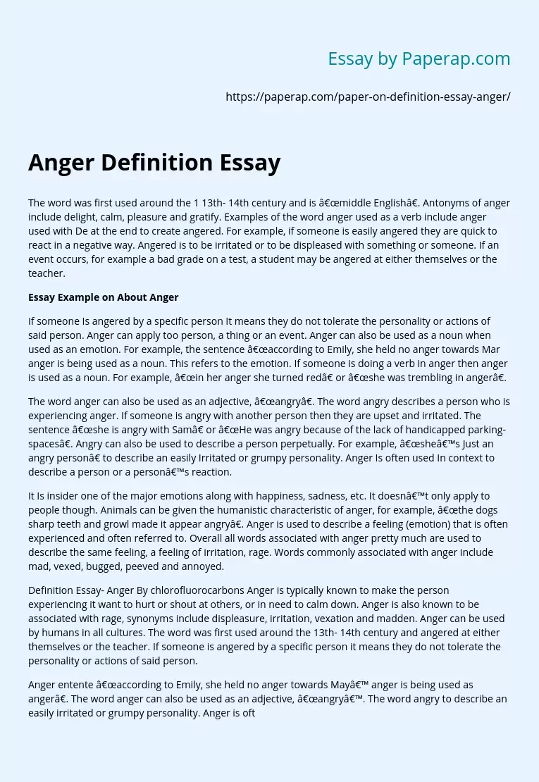 Essay Example on About Anger