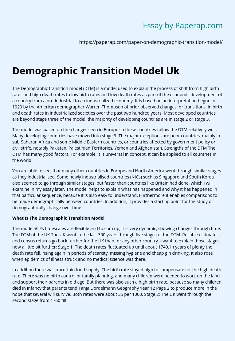 Demographic Transition Model Uk