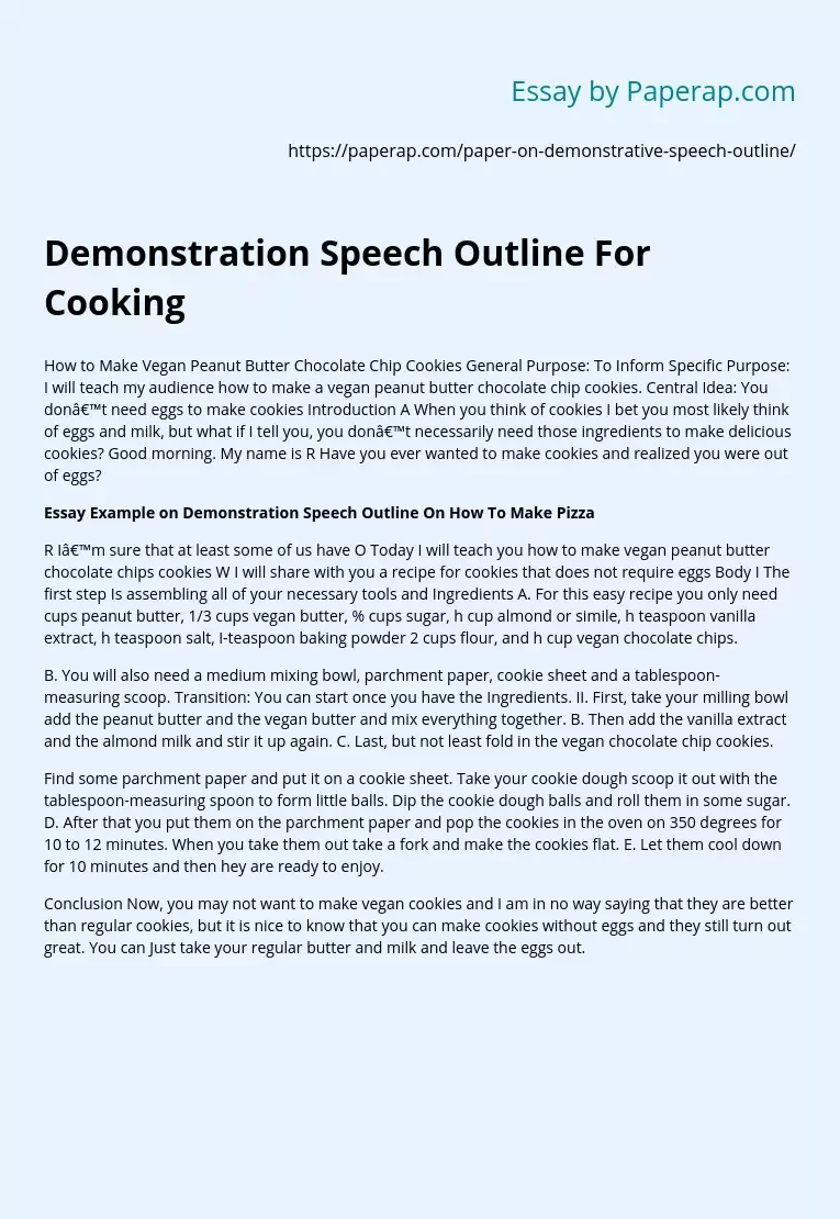 Demonstration Speech Outline For Cooking