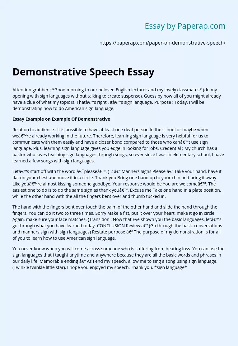 Demonstrative Speech Essay